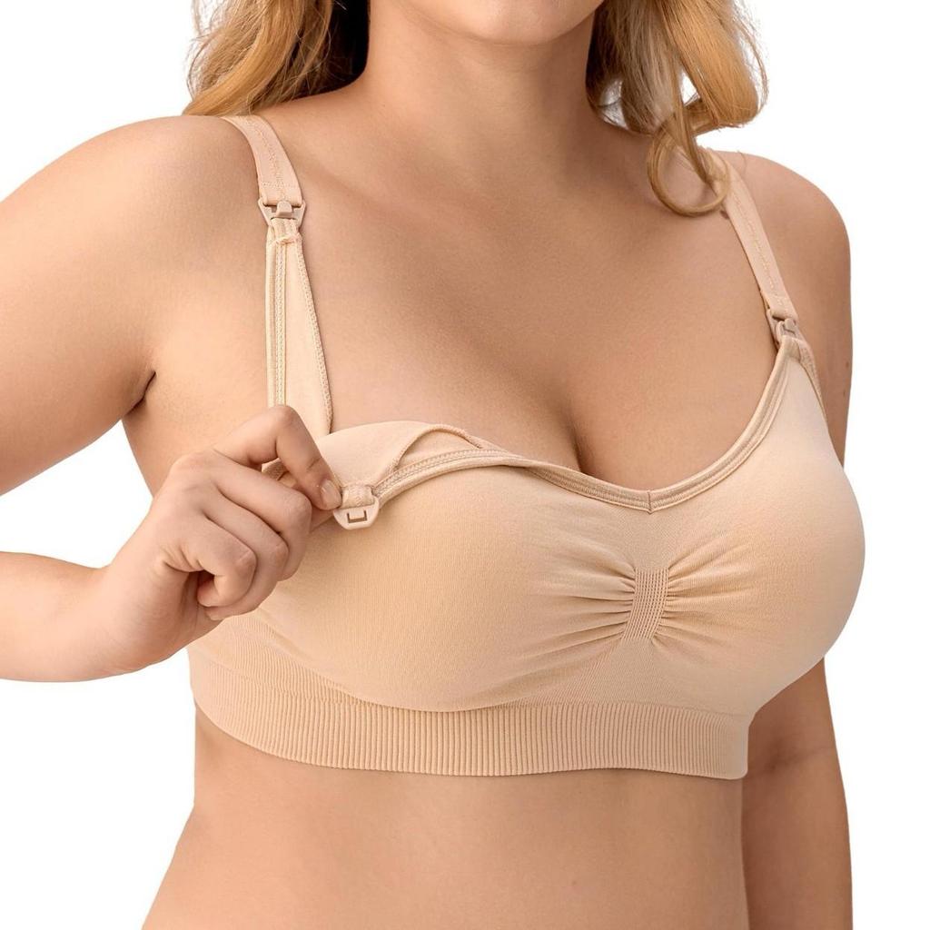 Plus Size Front-Opening Seamless Nursing Bra with Removable Breathable Pads