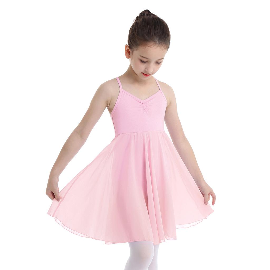 Girls Chiffon Ballet Leotard Dress Elegant Dancewear for Ballet Performances Practice