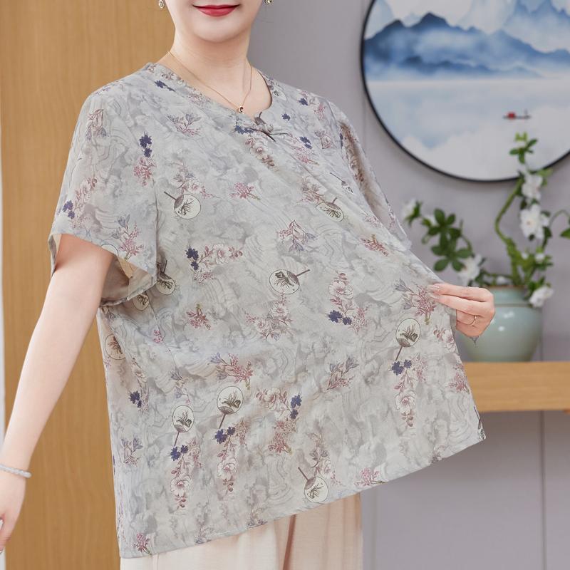 Plus Size 3XL-8XL Oversize Summer Casual Blouses for Women Tops Loose Short Sleeve Shirt Vintage Clothes