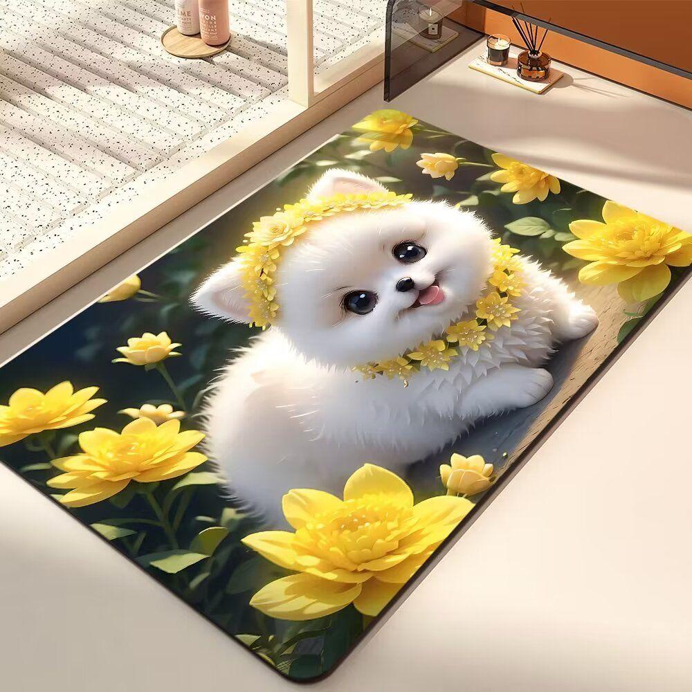 Diatom Mud Suction Mat Cartoon Cute Puppy Bathroom Floor Mat Toilet Toilet Door Non-slip Door Mat Quick Drying Mat