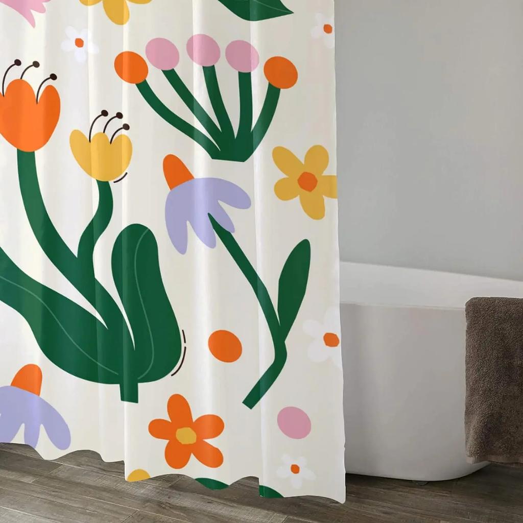 Vintage Květiny 70. léta 80. léta Sprchový závěs Pratelná Vodotěsná Látka Estetický Set Koupelnových Závěsů do Koupelny s Háčky Dekorace Umění