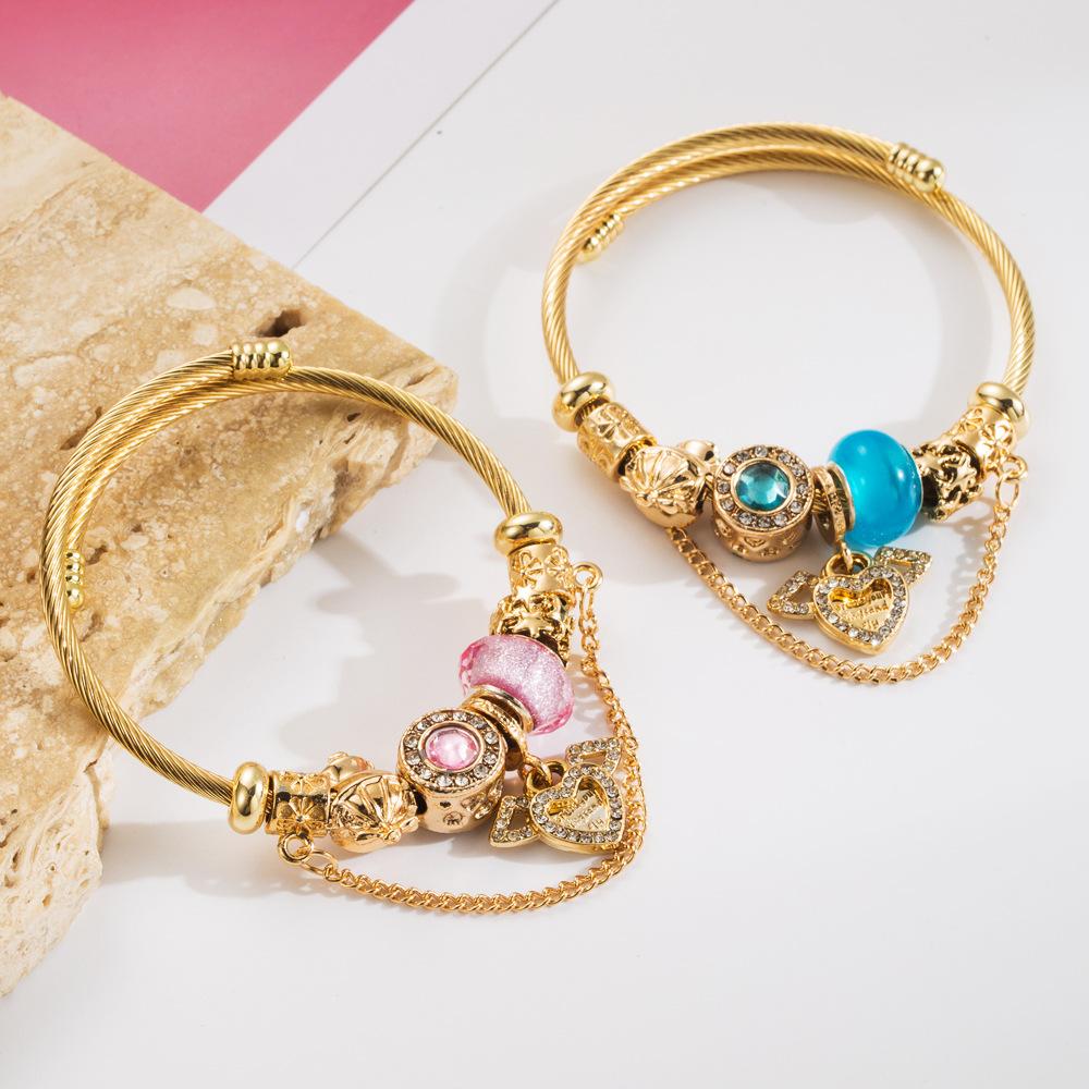 Beaded Love Heart Rhinestone Bracelet Adjustable Wedding Daily Accessories
