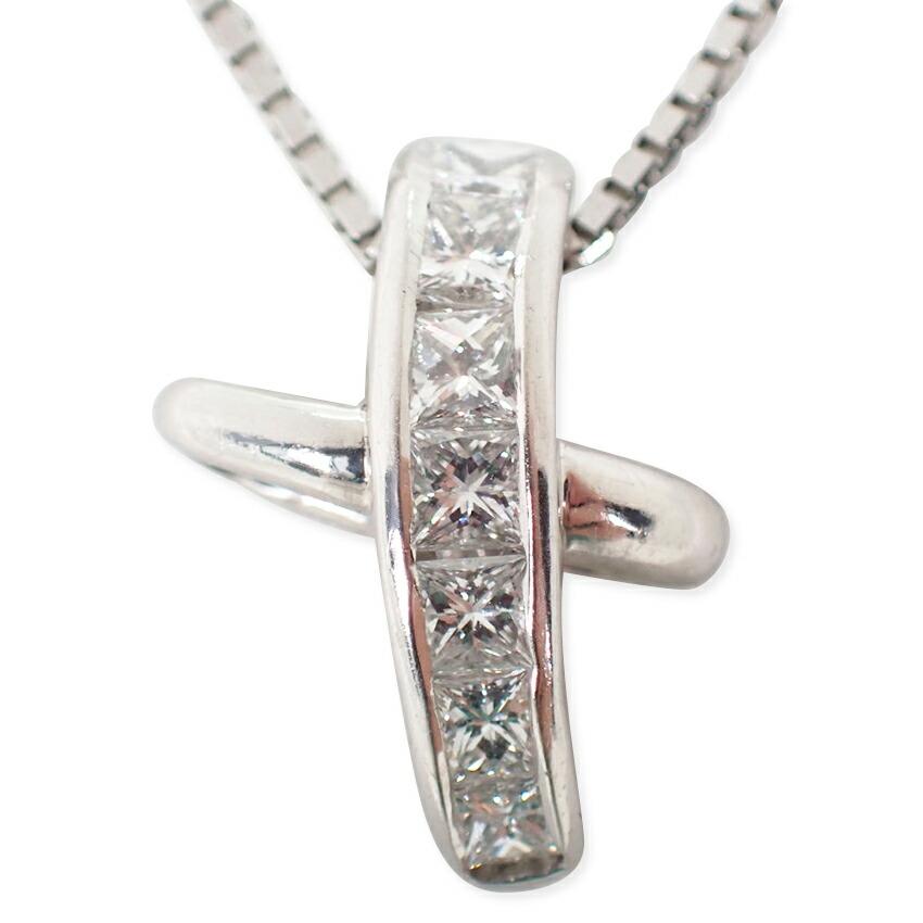 

[Used] Pt900/850 Diamond Princess Cut Pendant/Necklace/j16-26