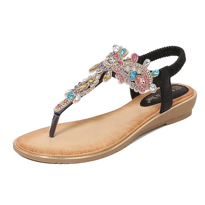 New rhinestone sandals toe wedge sandals bohemian wind rhinestone sandals women