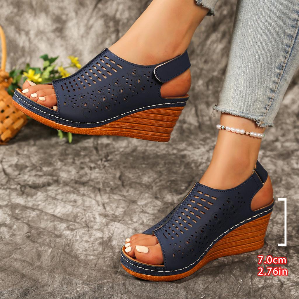 Large size wedge heel sandals for women 2025 summer new European and American style hollow and light Velcro sandals for women