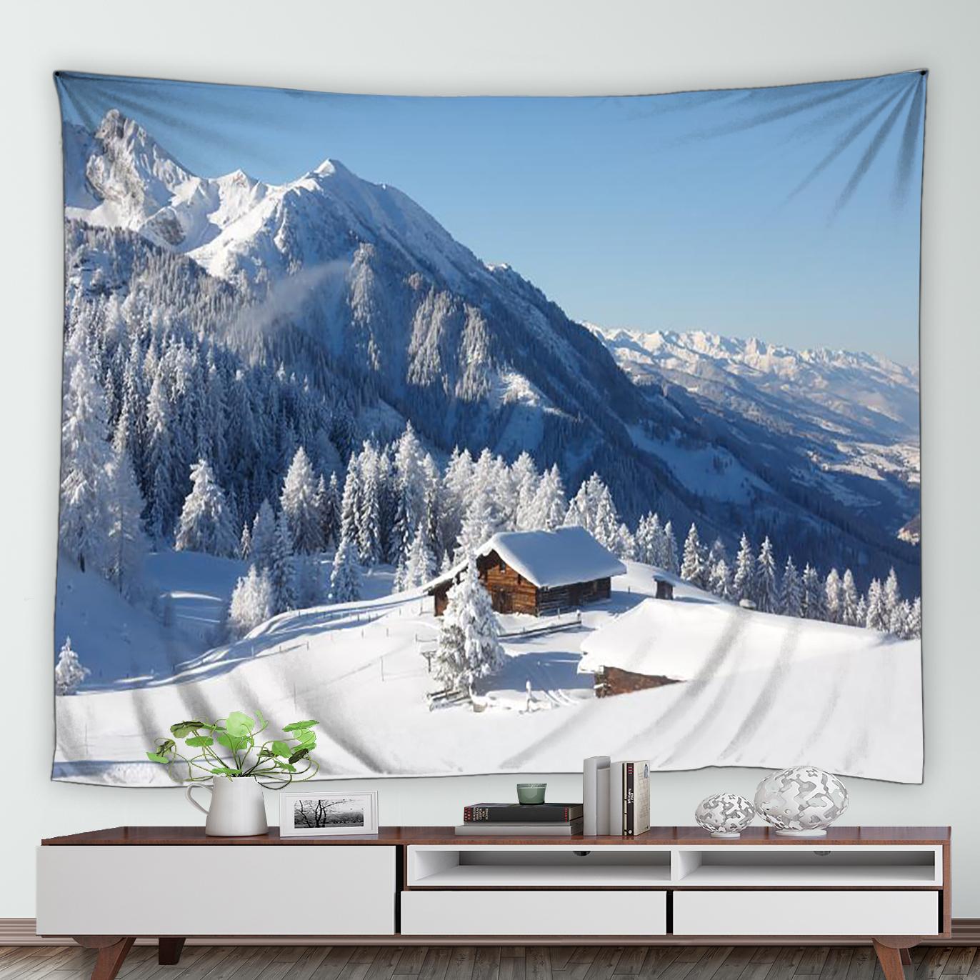 

Зимовий ліс, сніговий друк, візерунок, гобелен, дім, спальня, вітальня, гуртожиток, настінний декор, фон, тканинний гобелен 150x100cm