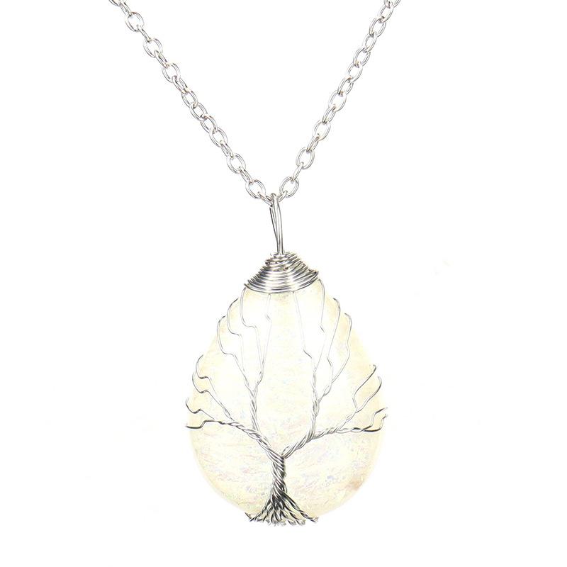 Handmade Copper Wire Winding Water Drop Tree Of Life Color Changing Corrugated Resin Necklace N516