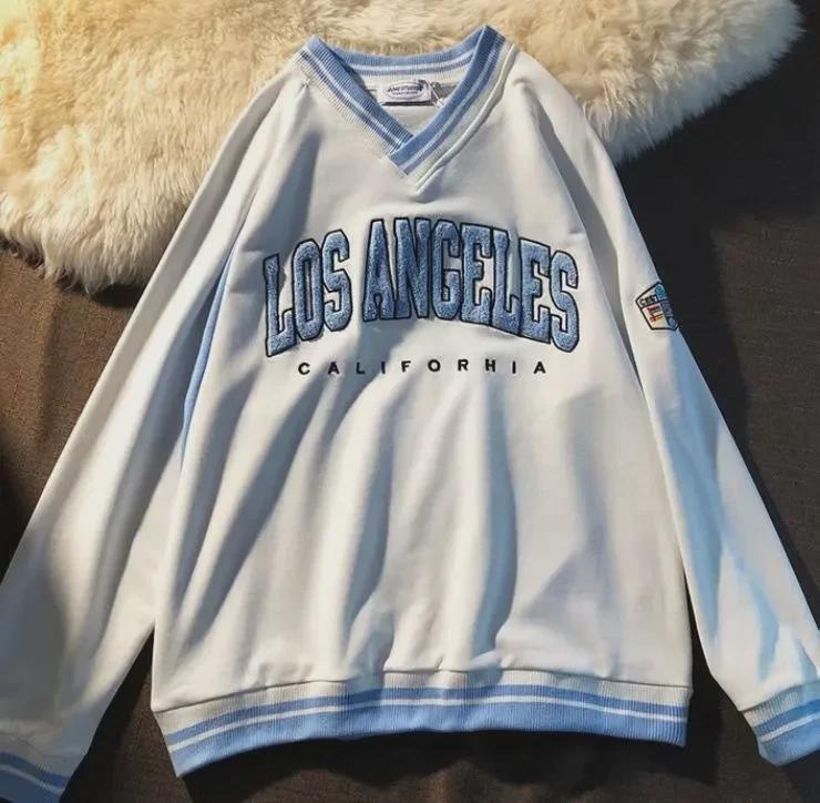 Unisexová americká retro mikina s výšivkou: Trendy, ležérní bunda volného střihu na jaro a podzim.