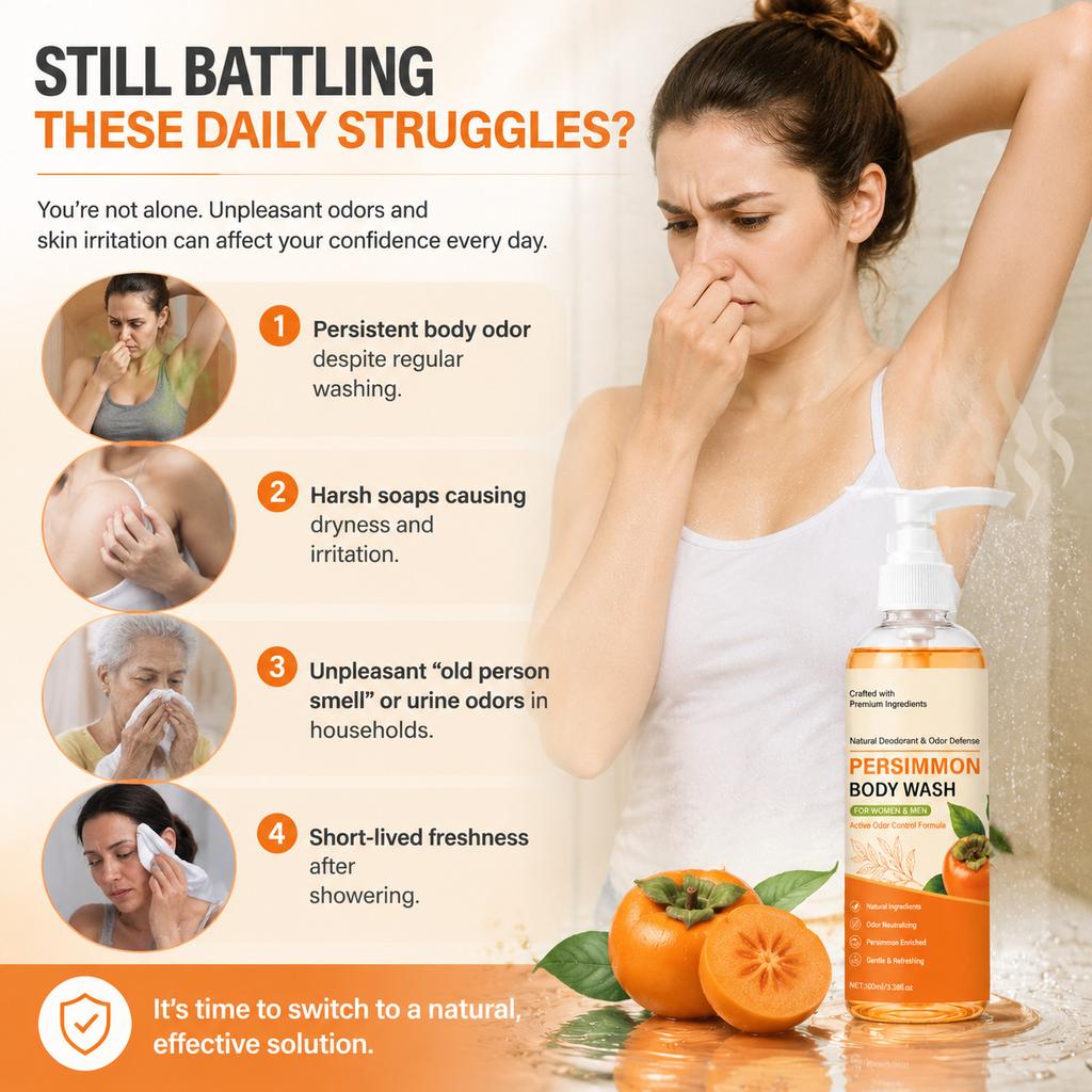 Persimmon Shower Gel Body Wash Cleansing Skin Foamy Rich Deodorant Natural Extract Moisturizing Men Women