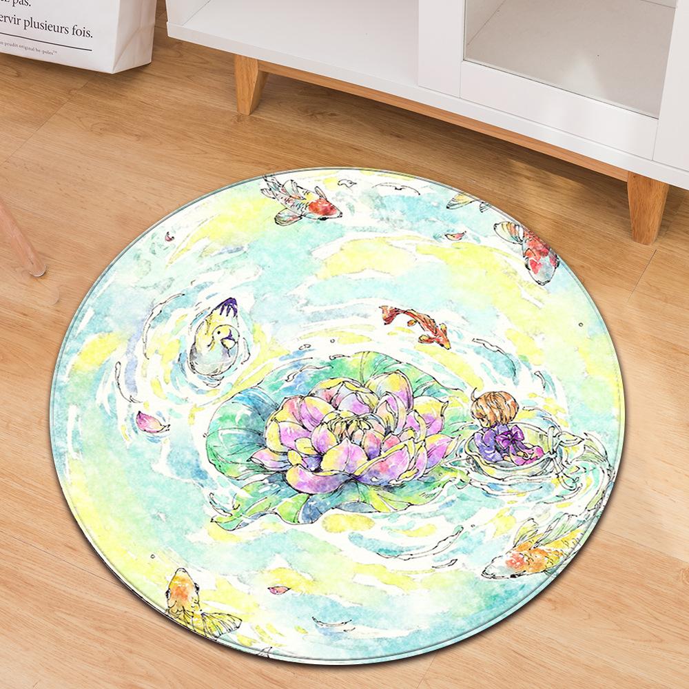 Flower Print Carpet Round Floral Living Room Area Rug Chinese Style Bedroom Rug Kids Play Floor Mat Kitchen Bath Rug Home Decor
