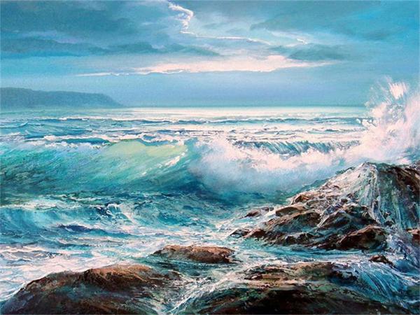 Full Square Round Diamond Art Painting Wave Seaside Home Decor Embroidery Mosaic Beach Landscape Handmade Gift