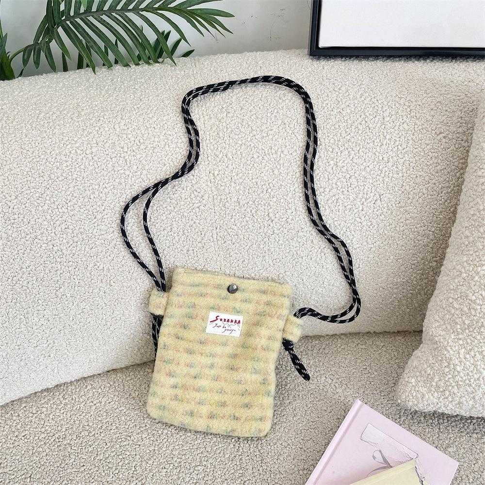 

Plush Crossbody Bag Soft Mini Phone Wallet Multifunctional Square Shoulder Bag Messenger Purse Canvas Purses Bag Travel Storage жовтий