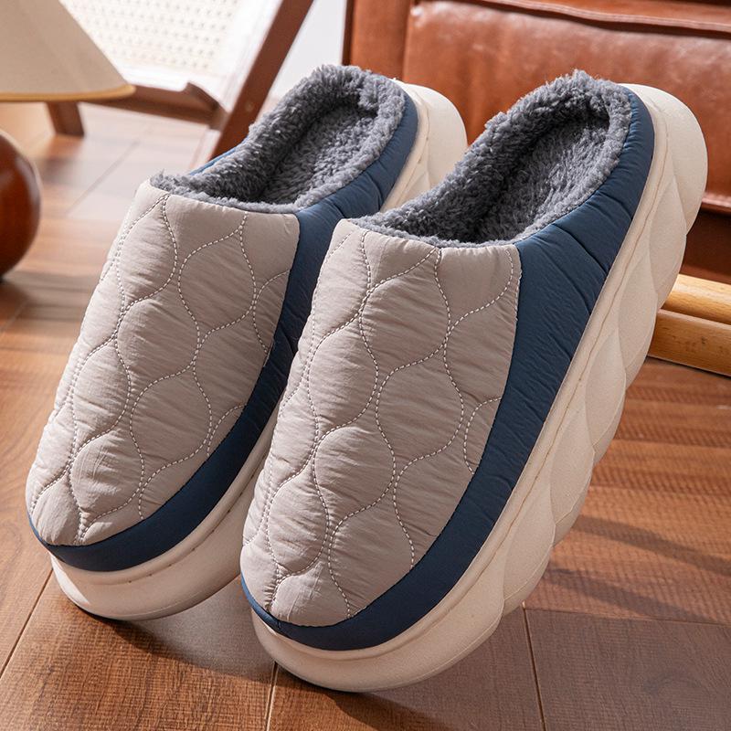 Waterproof Down Slippers for Men - Autumn/Winter, Non-slip, Thick Sole, Plush, Plus Size
