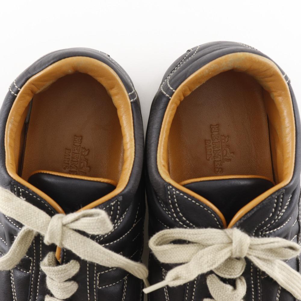 Hermes Quick Sneakers H Logo Black Leather Women Used