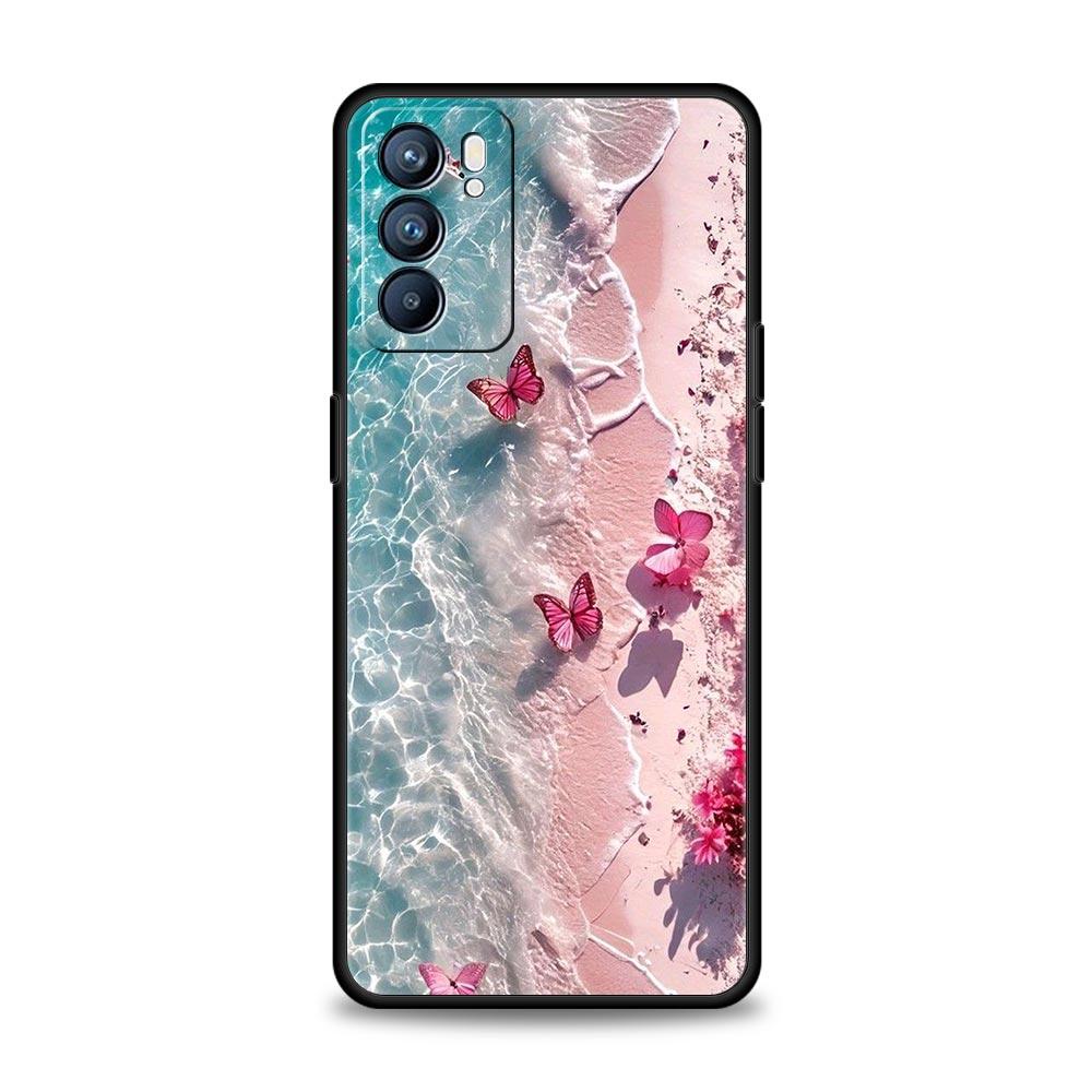 Handyhülle für Oppo Reno13 Reno12 Reno11 F Reno10 Pro A54 A53 A95 A76 A57 A98 A80 A79 5G A78 4G Hülle Blauer Schmetterling Meereswellen