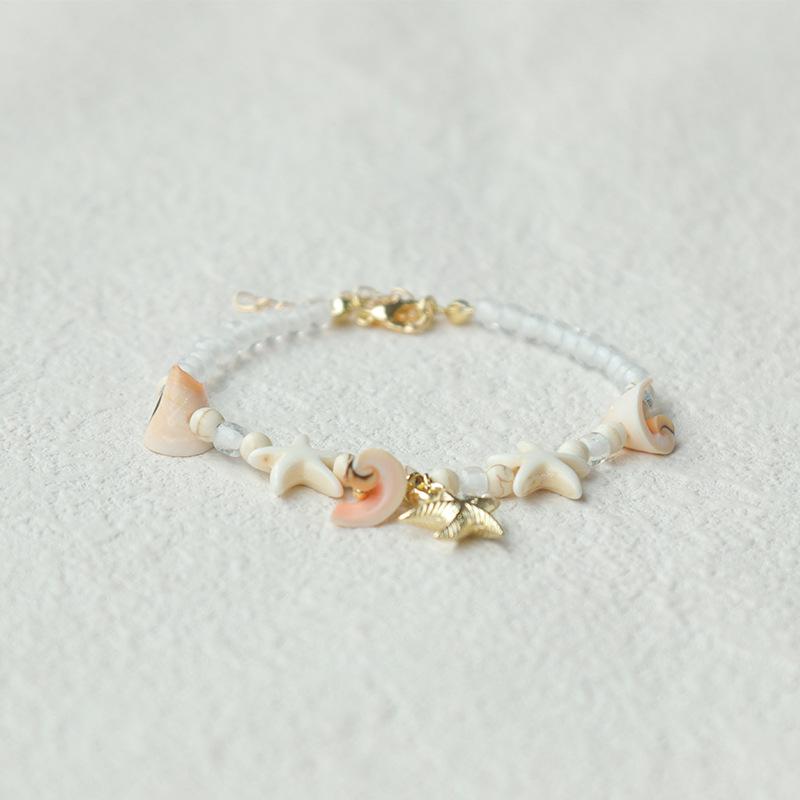 Handmade Seashell & Crushed Stone Bracelet with Lobster Clasp - Perfect Summer Travel Souvenir