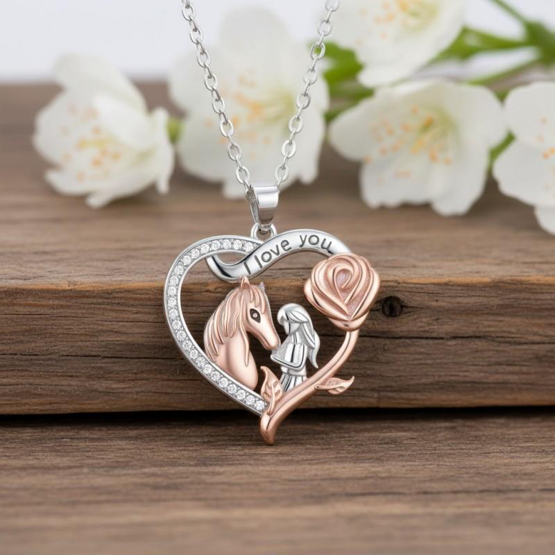 Roségold Pferdeanhänger Halskette Damen Elegant Kreuzkette Choker Leichter Luxusschmuck Tägliches Tragen