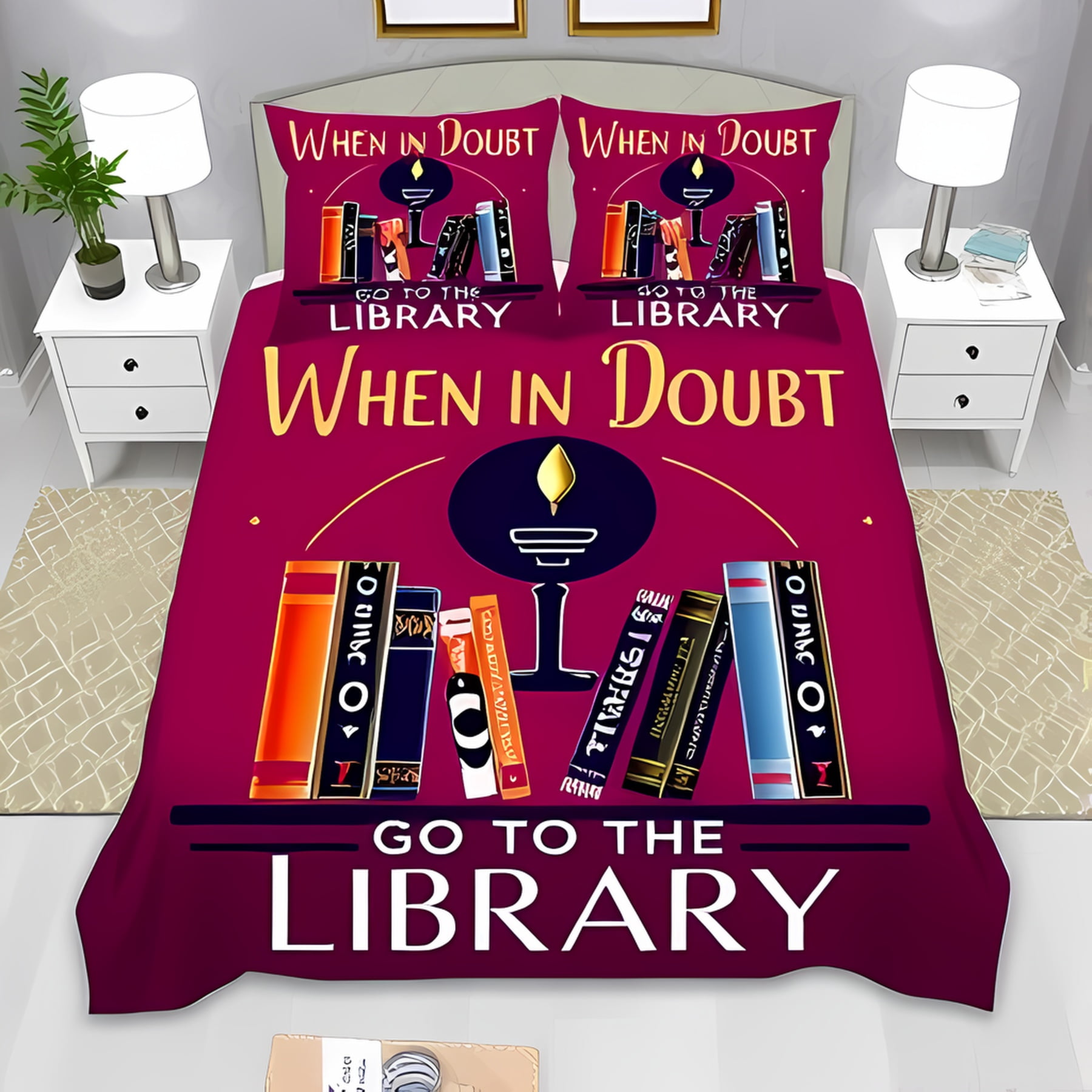 Monika Chen Unisex Bookshelf Duvet Cover Set Queen Size Doodle Drawing Of Colorful Books Learning Library School Themed Illustration Warm Soft