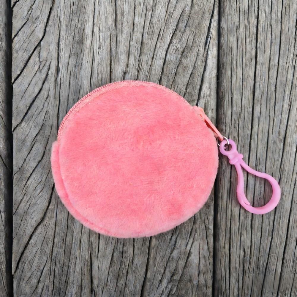 

Round Shape ID Card Bag Plush Keychain Wallet Soft Coin Purse Travel темно-розовый