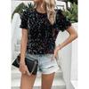 Sequined Crew Neck Summer Women Blouse Commuter Loose Short Sleeved Top Women's Casual Elegant T-shirt Fashion Simple Streetwear Sweet Simple Shirts