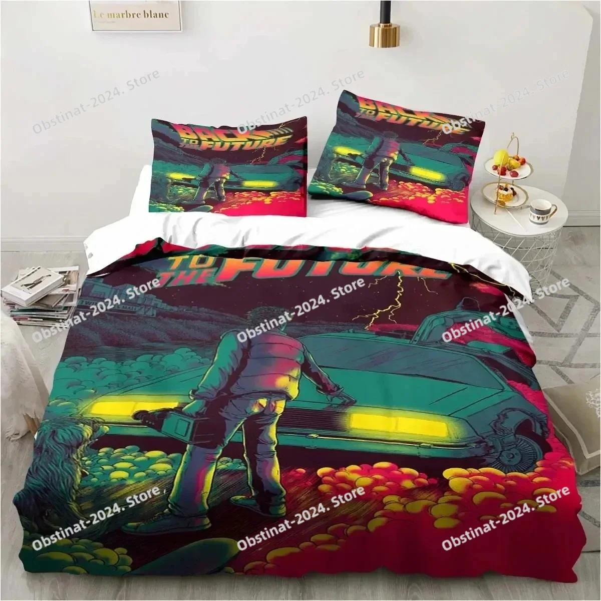 

Back To The Future Classic Movie Retro Bedding Set Printed With Pillowcase Duvet Cover Soft Single Double Queen Super King Size EU Single(135*200cm)3pcs