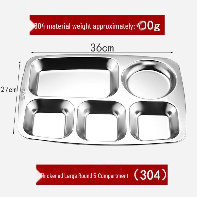 AnMu 304 Stainless Steel 5-Compartment Meal Plate - 10 Pack