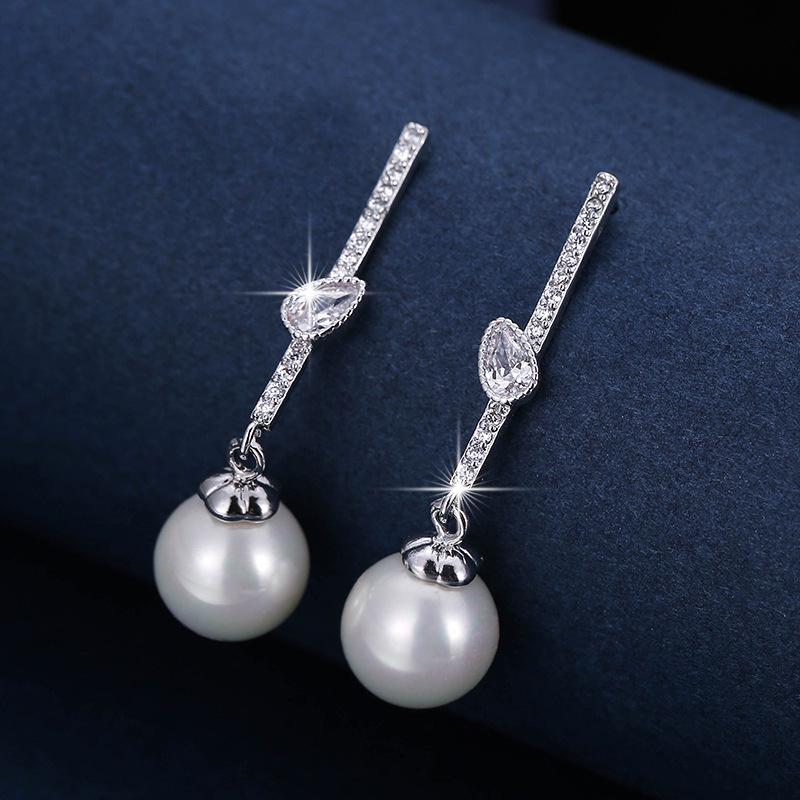 Korean Geometric Metal Rhinestone Pearl Tassel Earrings - Women's Elegant Jewelry