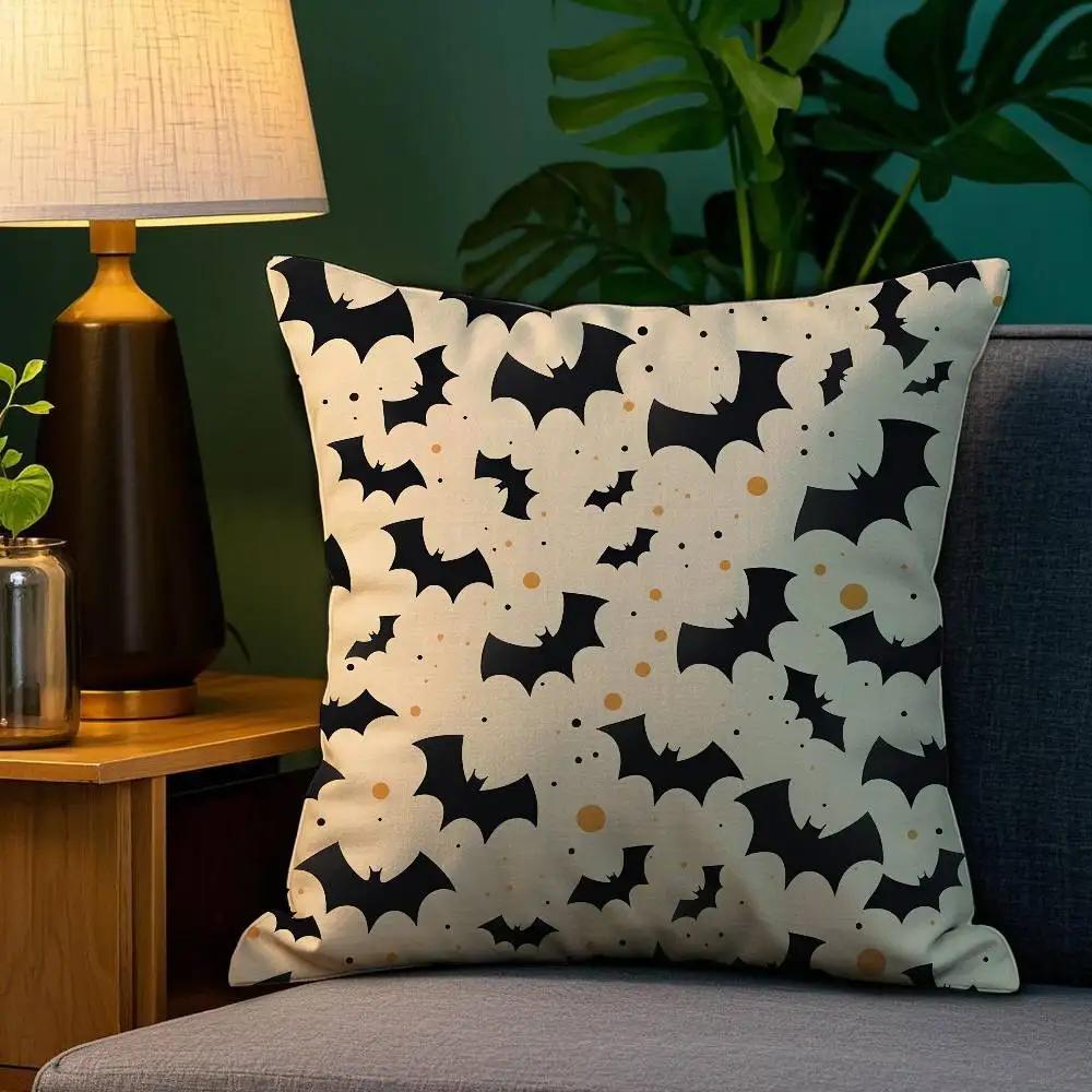 Halloween Scary Bats Pillow Case Sofa Living Room Bedroom Double-Sided Printing Square Cushion Nap Time Cushion Cover