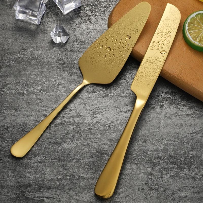 2Pcs Cake Knife Shovel Set Tableware Kit Serrated Edge Cake Server Blade Cutter Pie Pizza Shovel Wedding Birthday Party Cutlery