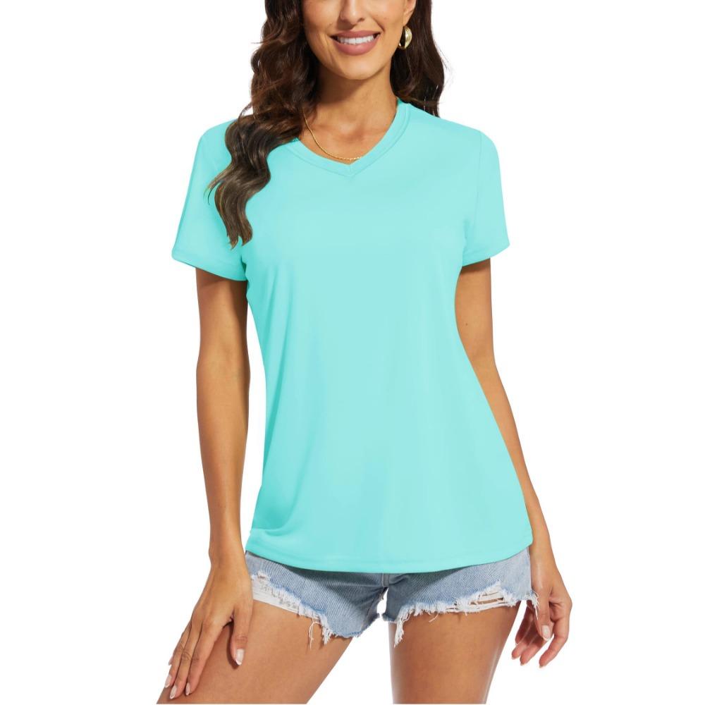 TACVASEN UPF 50+ Summer Short Sleeve V-Neck T-shirts Womens Sun Protection T-shirts Quick Dry Hiking Running Tee Shirts Tops