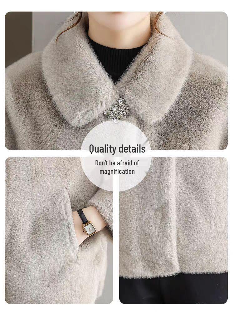 Middle-Aged & Elderly Women's Fur-Lined Mink Velvet Short Coat for Autumn/Winter