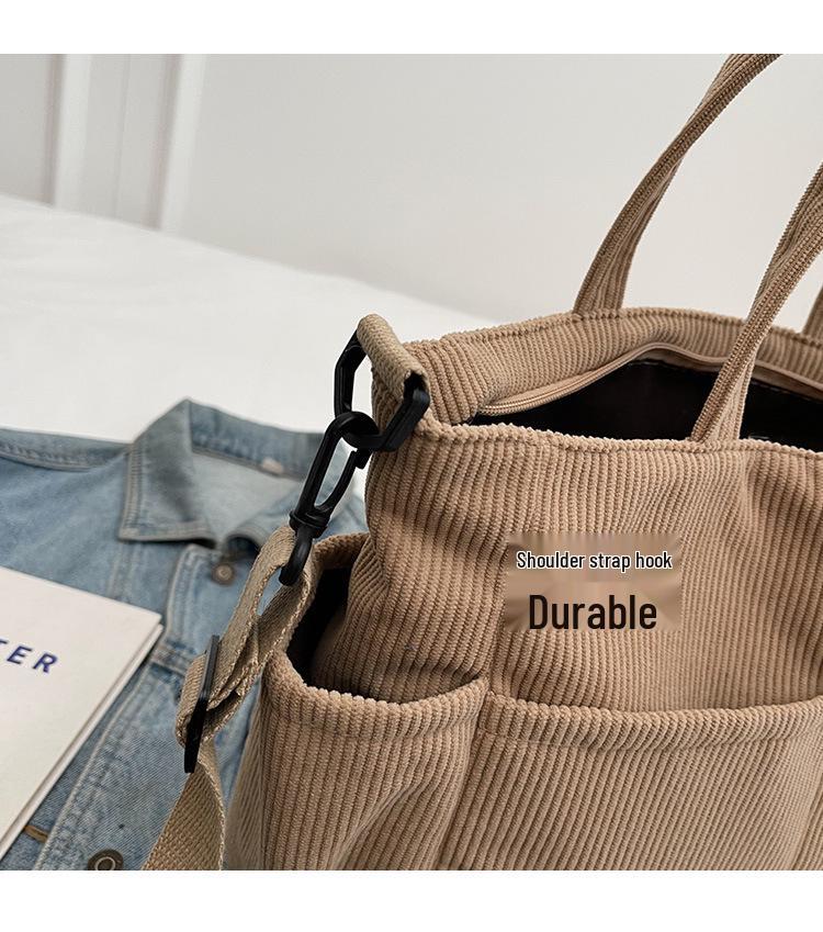 Women's Large-Capacity Corduroy Tote - Versatile Crossbody, Shoulder, Handbag for Commuting and Casual Use