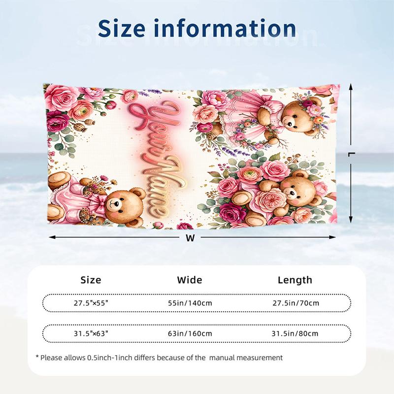 Teddy Bear Theme Beach Towel Personalized Custom Name & Text Soft Quick Dry Beach Towel for Swimming Travel