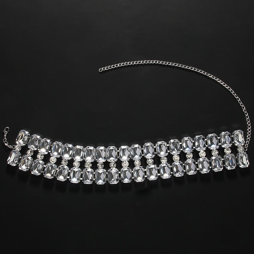 

Преувеличенное многорядное колье со стразами Высококачественная цепочка на ключицы с полным покрытием бриллиантами Женские аксессуары Колье серебряный
