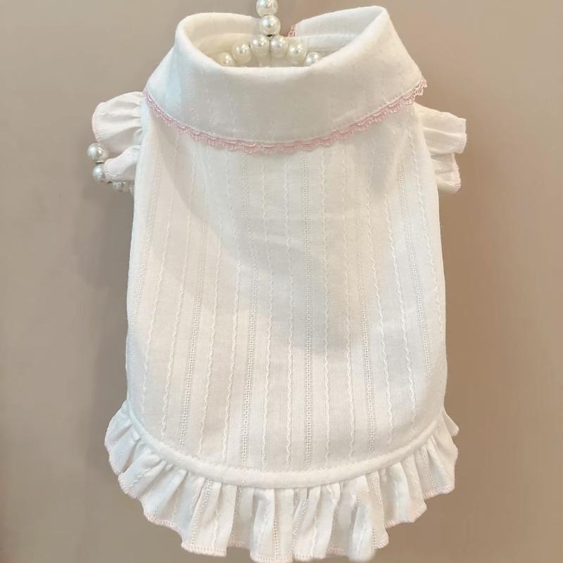 Pet Spring and Summer Thin Strap Skirt Set Dopamine Style Lace Lace Dress Small Fly Sleeve Bottoming Shirt