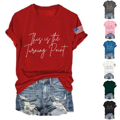 Women's V-neck Short-sleeved T-shirt Casual Loose Top