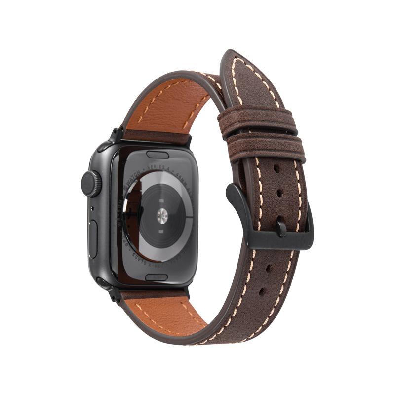 Applicable To Iwatch 1234567 Generation Watch Strap, First Layer Calfskin High-End Pin Buckle Watch Strap