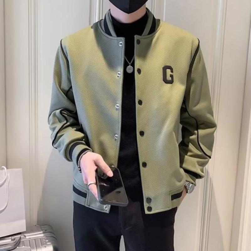 Giacca da Baseball Yousheng da Uomo a Manica Lunga Monopetto con Stampa di Lettere, Collo a Baseball, Capospalla per Sport all'Aperto