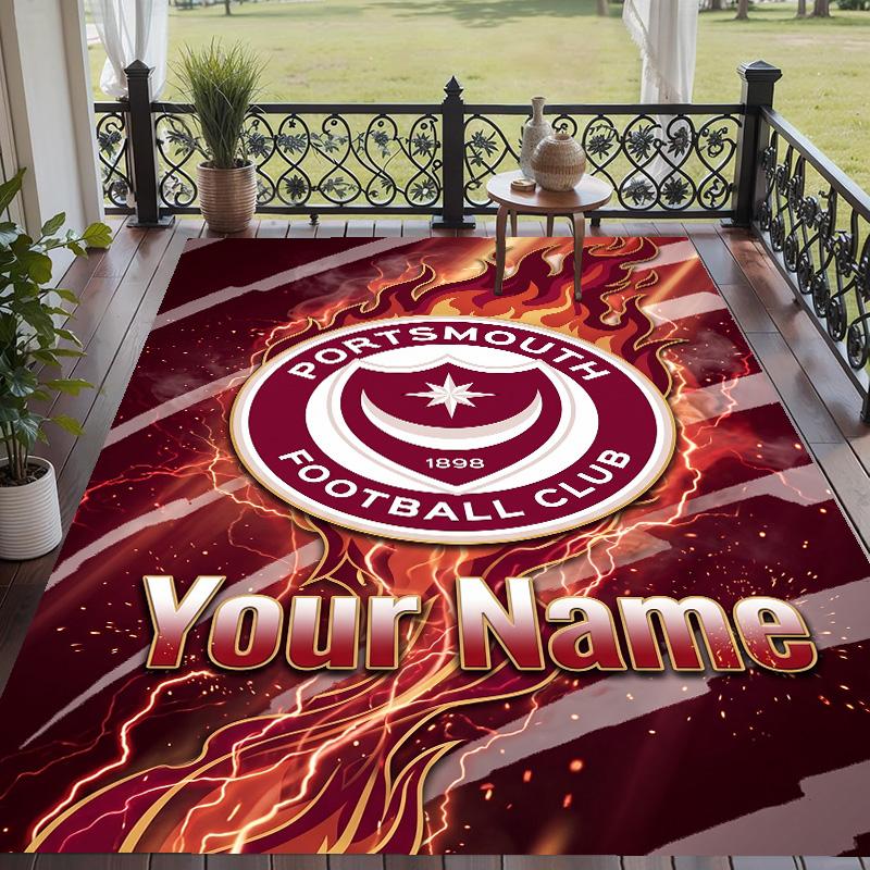 Custom Text Printed Rug Portsmouth FC Non Slip Floor Carpet For Home Room Decor