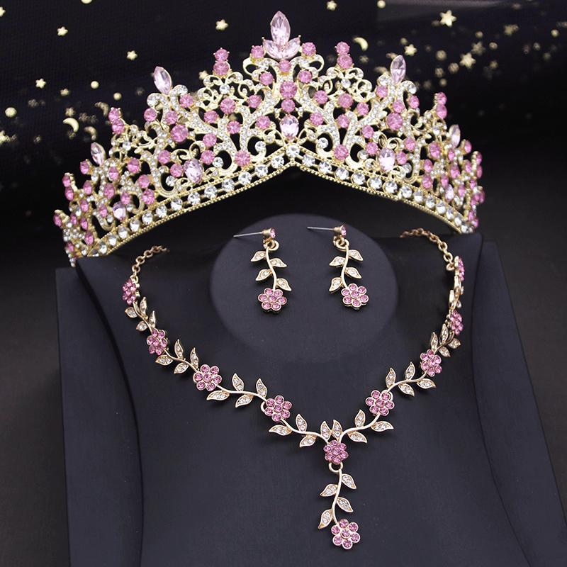 Prinzessin Diadem Hochzeit Krone Sets Strass Kristall Tiaras Braut Kopfbedeckungen Braut Krone und Halskette Schmuck Sets Zubehör