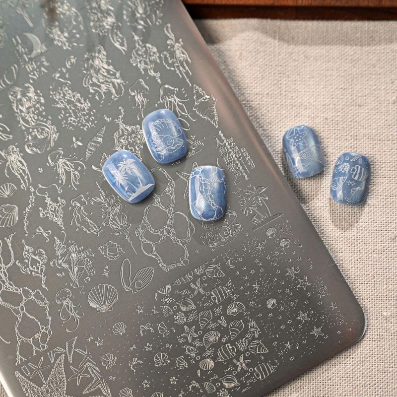 Stainless Steel Nail Art Stamping Plate with Ocean Themed Suitable for Enhancing Visual Appeal in Holiday Decorating