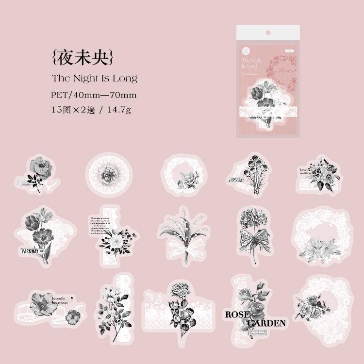 30PCS/Pack PET Lace Stickers Pack White and Black Theme Sticker for Scrapbooking Diary Decoration