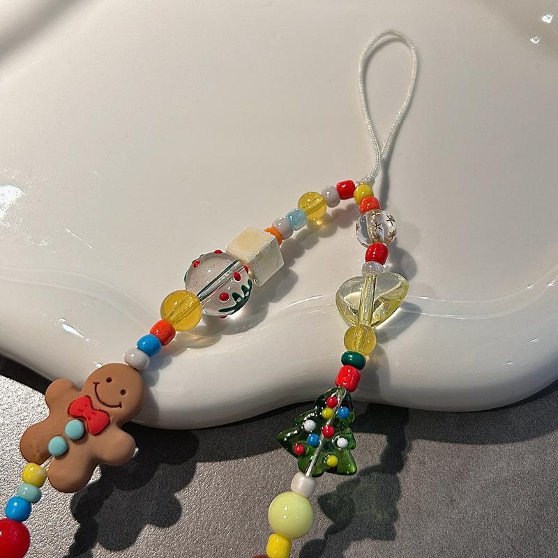 Christmas Cartoon Gingerbread Man Phone Chain CCD Lanyard Pendant Cute Beaded DIY Camera Chain Pendant