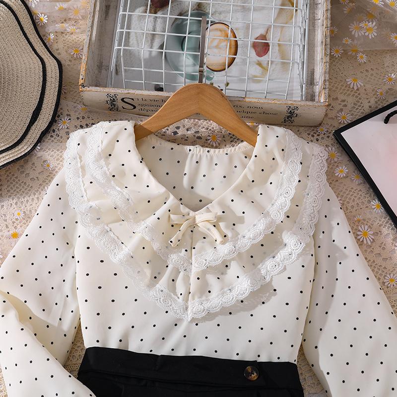 Girls' Fashion Set - Spring-Autumn Children's Sweet Polka Dot Long-Sleeved Shirt + Pants Set