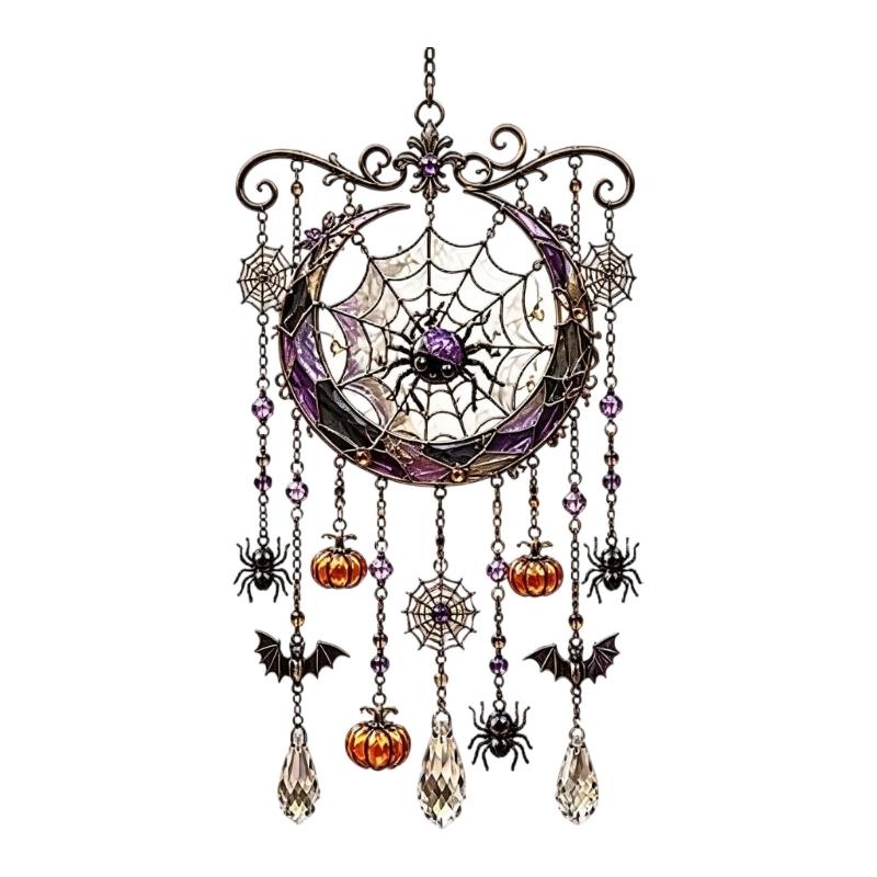 Halloween Entryway Hanging Ornament Acrylic Sun Catchers Wind Chimes with Crystal-Look Drop for Indoor Window Decors