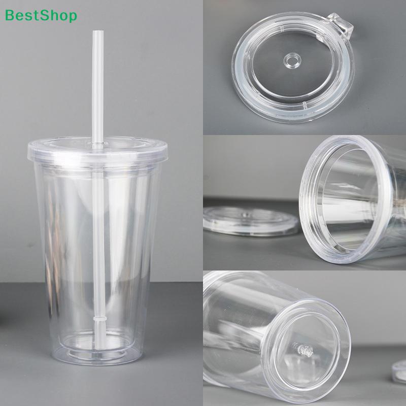 Double-Wall Acrylic Tumbler with Straw and Lid - Reusable Clear Plastic Cups for Iced Coffee, Smoothies and Water