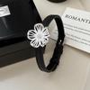S925 Sterling Silver Korean Niche Big Flower Leather Bracelet - Retro Fashion Jewelry