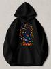 Black Pullover Hoodie with Colorful Butterfly Tree Graphic Autumn Leaves Design Casual Long Sleeve Sweatshirt for Daily Wear
