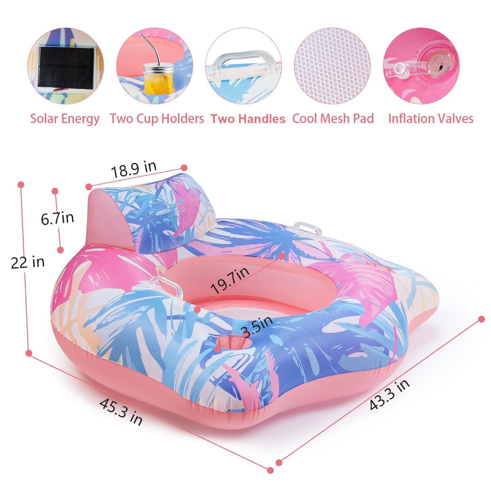 

Надувное водное кресло для отдыха Glow In The Night с камуфляжной спинкой и кольцом для сиденья на солнечной батарее 110cm розовый