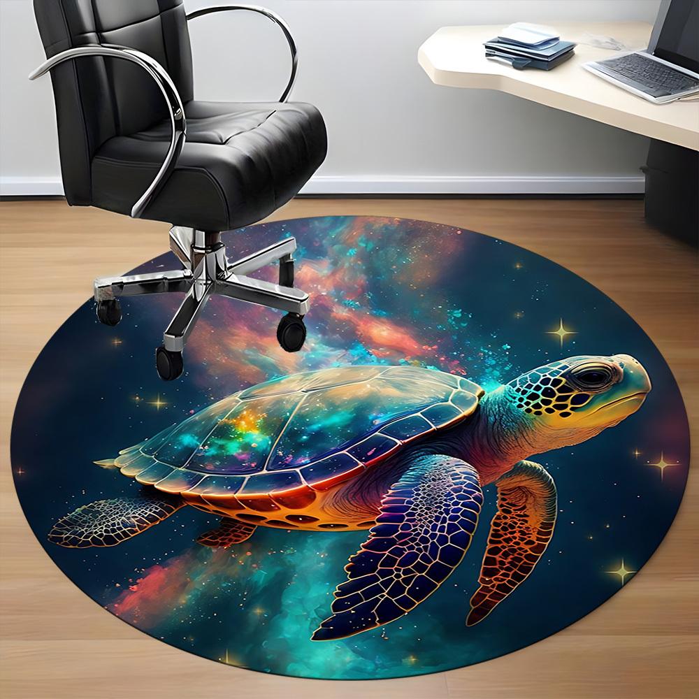 1PC Galactic Ocean Turtle Office Round Area Rug, Mat Suitable For Office, Under Office Chairs Bedroom Living Room Home Decor, Room Deco